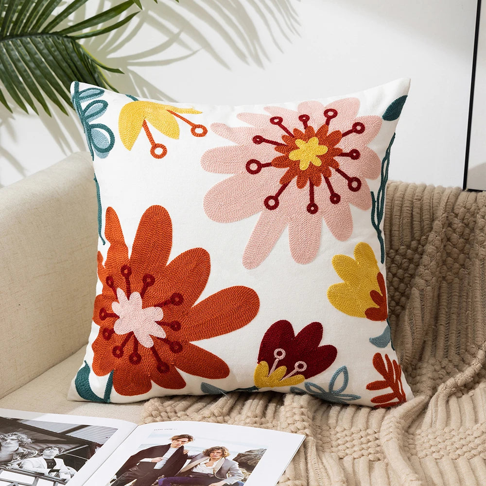 Yellow Vase Embroidery Flower Throw Pillow Cover