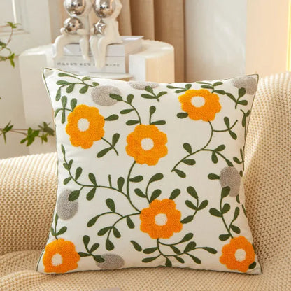 Yellow Vase Embroidery Flower Throw Pillow Cover