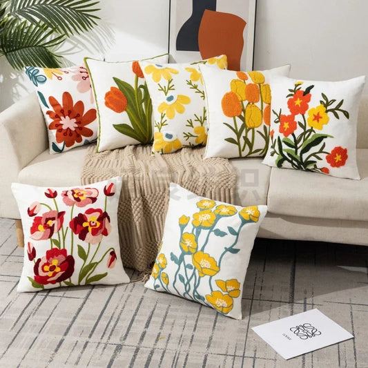 Embroidery Wild Flower Throw Pillow Cover