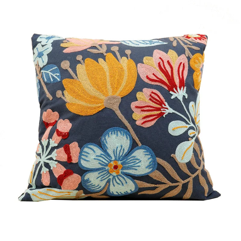Embroidery Wild Flower Throw Pillow Cover