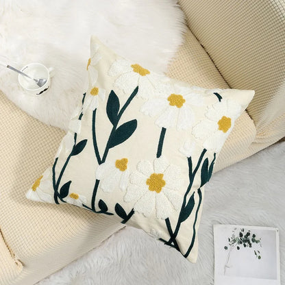 Yellow Vase Embroidery Flower Throw Pillow Cover