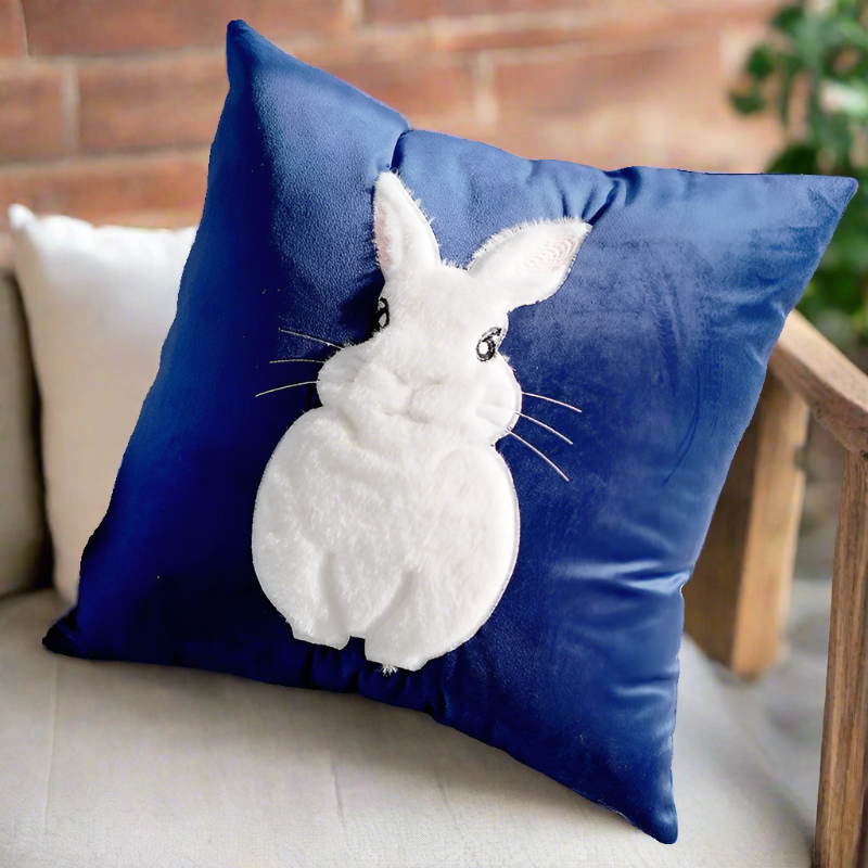 Embroidery Blue Rabbit Throw Pillow Cover