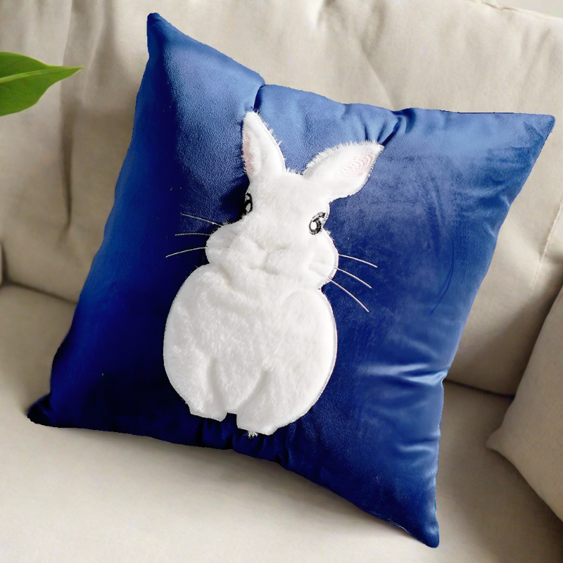 Embroidery Blue Rabbit Throw Pillow Cover
