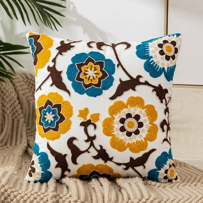 Yellow Vase Embroidery Flower Throw Pillow Cover