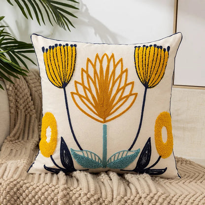 Yellow Vase Embroidery Flower Throw Pillow Cover