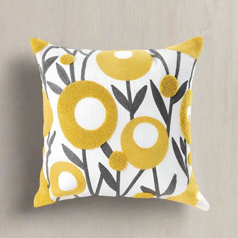 Yellow Vase Embroidery Flower Throw Pillow Cover