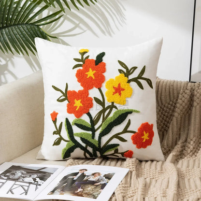 Embroidery Wild Flower Throw Pillow Cover