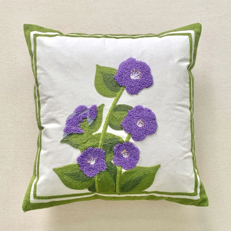Embroidery Wild Flower Throw Pillow Cover