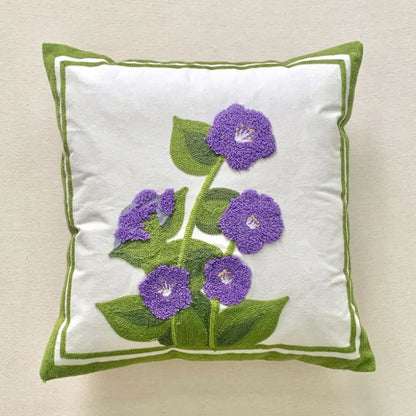 Embroidery Wild Flower Throw Pillow Cover