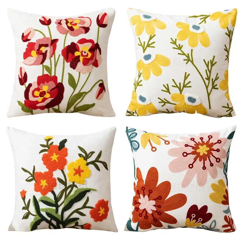 Embroidery Wild Flower Throw Pillow Cover