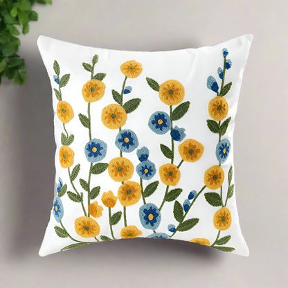 Yellow Vase Embroidery Flower Throw Pillow Cover