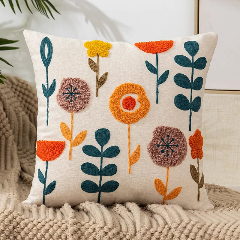 Yellow Vase Embroidery Flower Throw Pillow Cover