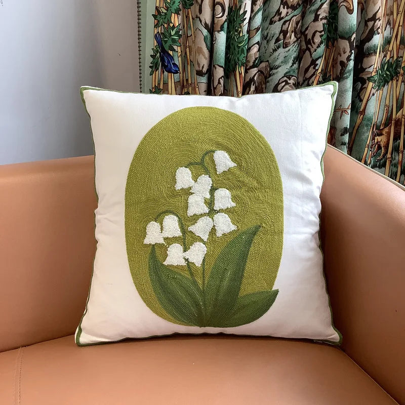 Embroidery Wild Flower Throw Pillow Cover