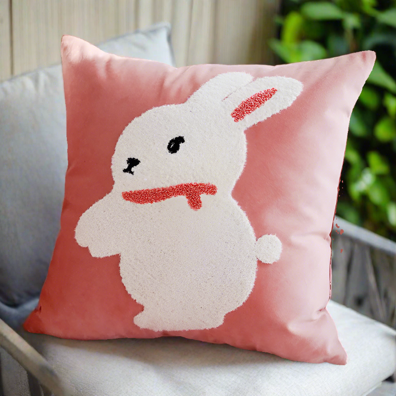 Embroidery Blue Rabbit Throw Pillow Cover
