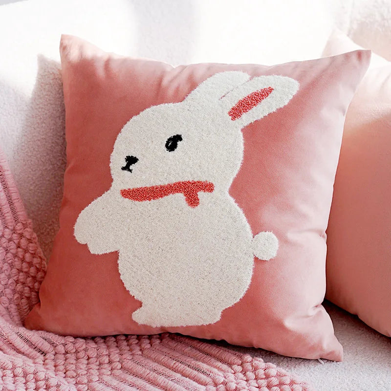 Embroidery Blue Rabbit Throw Pillow Cover