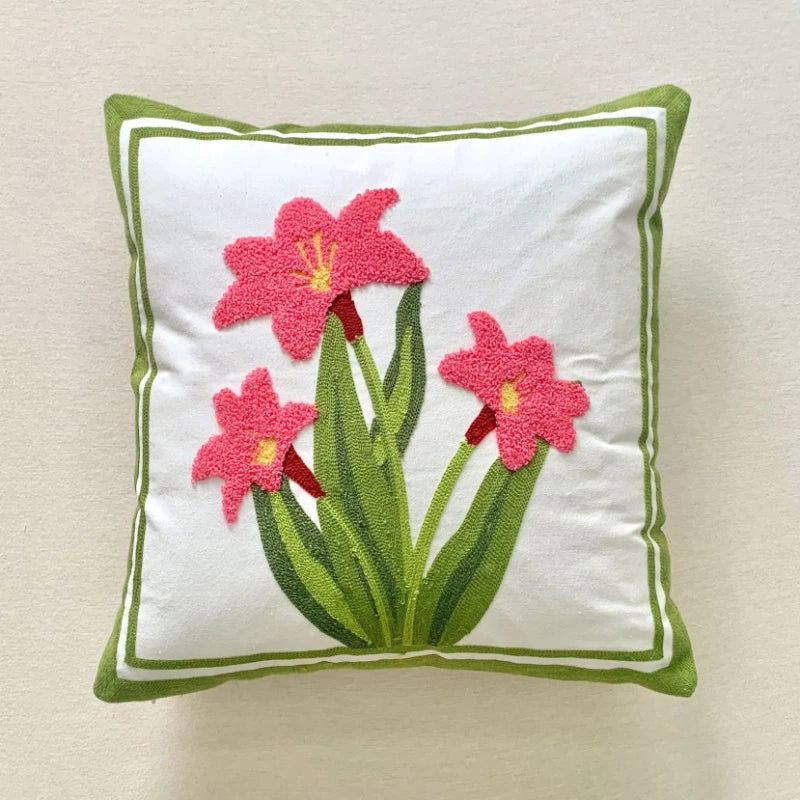 Embroidery Wild Flower Throw Pillow Cover
