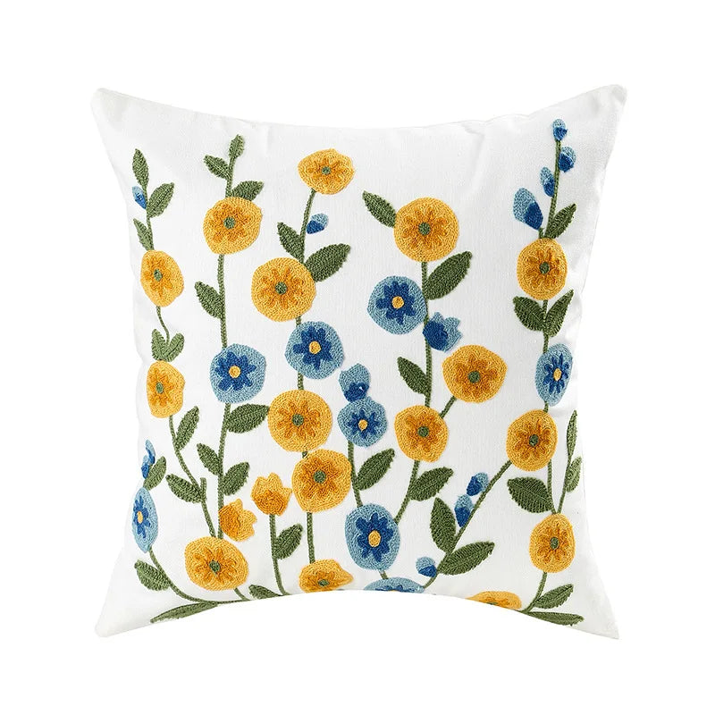 Embroidery Wild Flower Throw Pillow Cover