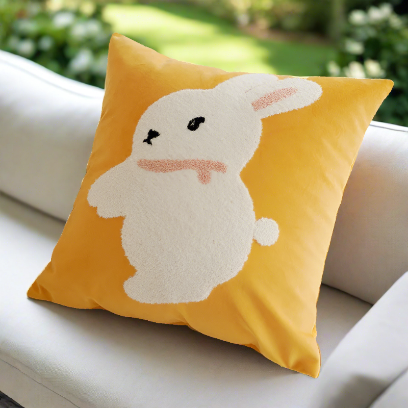 Embroidery Blue Rabbit Throw Pillow Cover