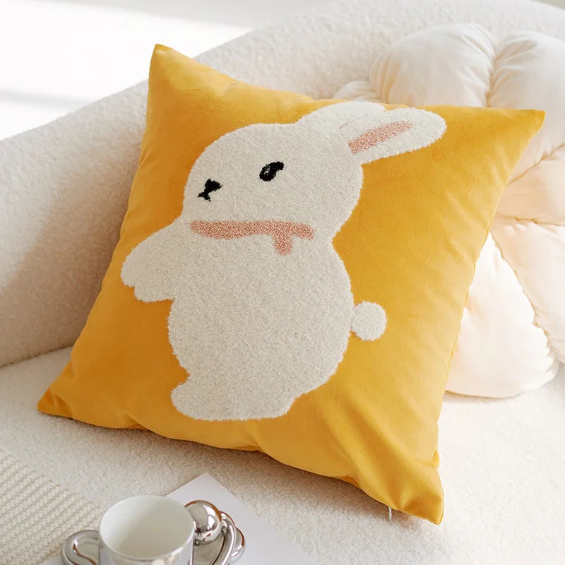 Embroidery Blue Rabbit Throw Pillow Cover