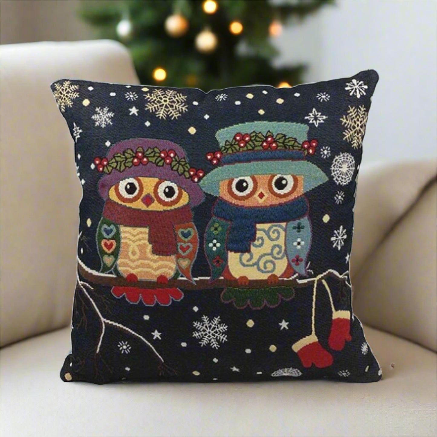 Vintage Graphic Owl Dark Blue Pillow Cover