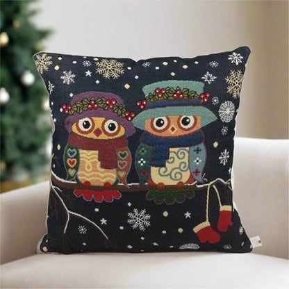 Vintage Graphic Owl Dark Blue Pillow Cover