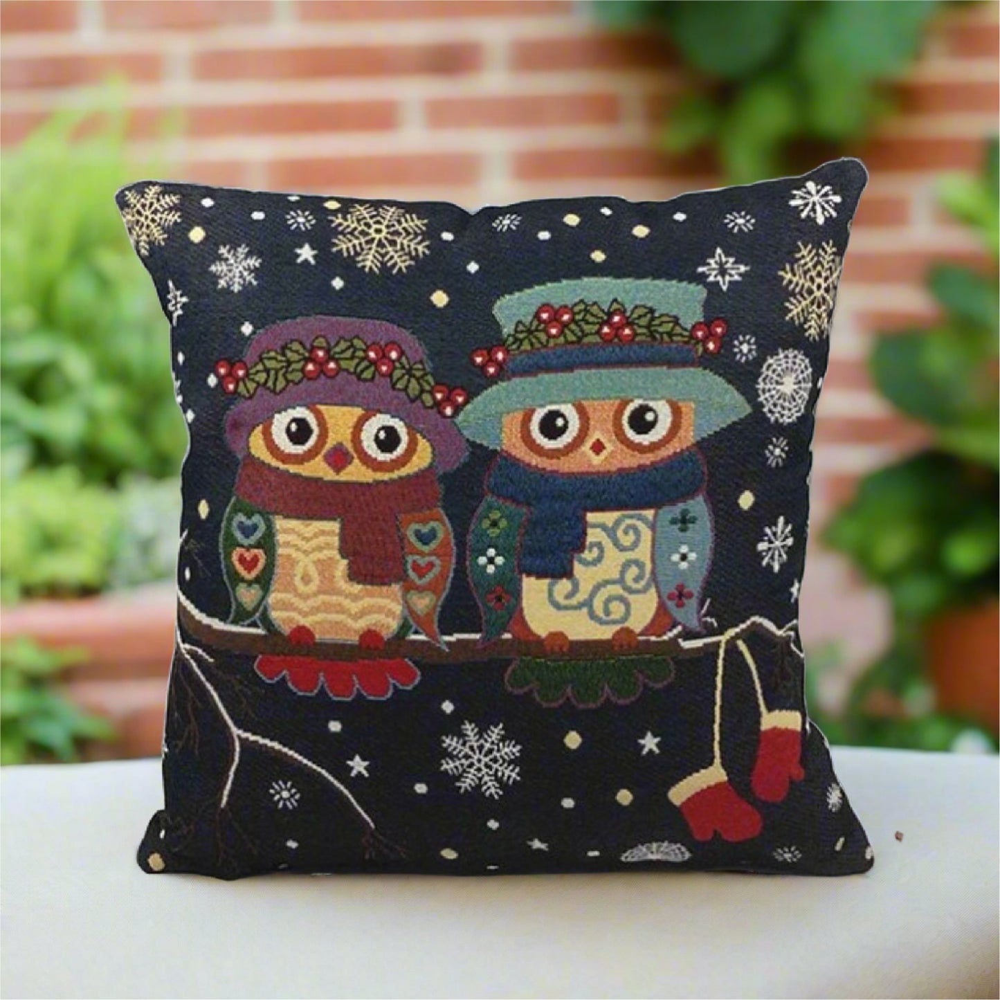 Vintage Graphic Owl Dark Blue Pillow Cover