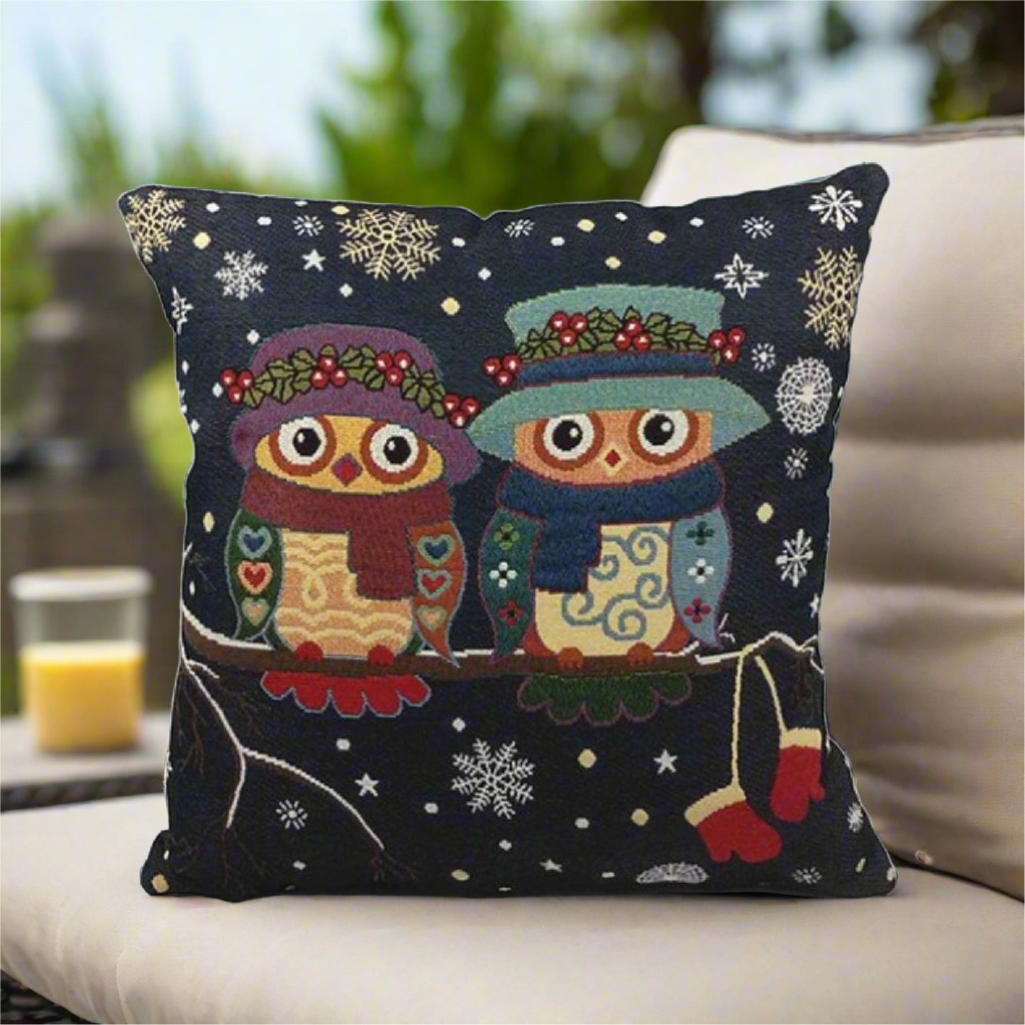Vintage Graphic Owl Dark Blue Pillow Cover