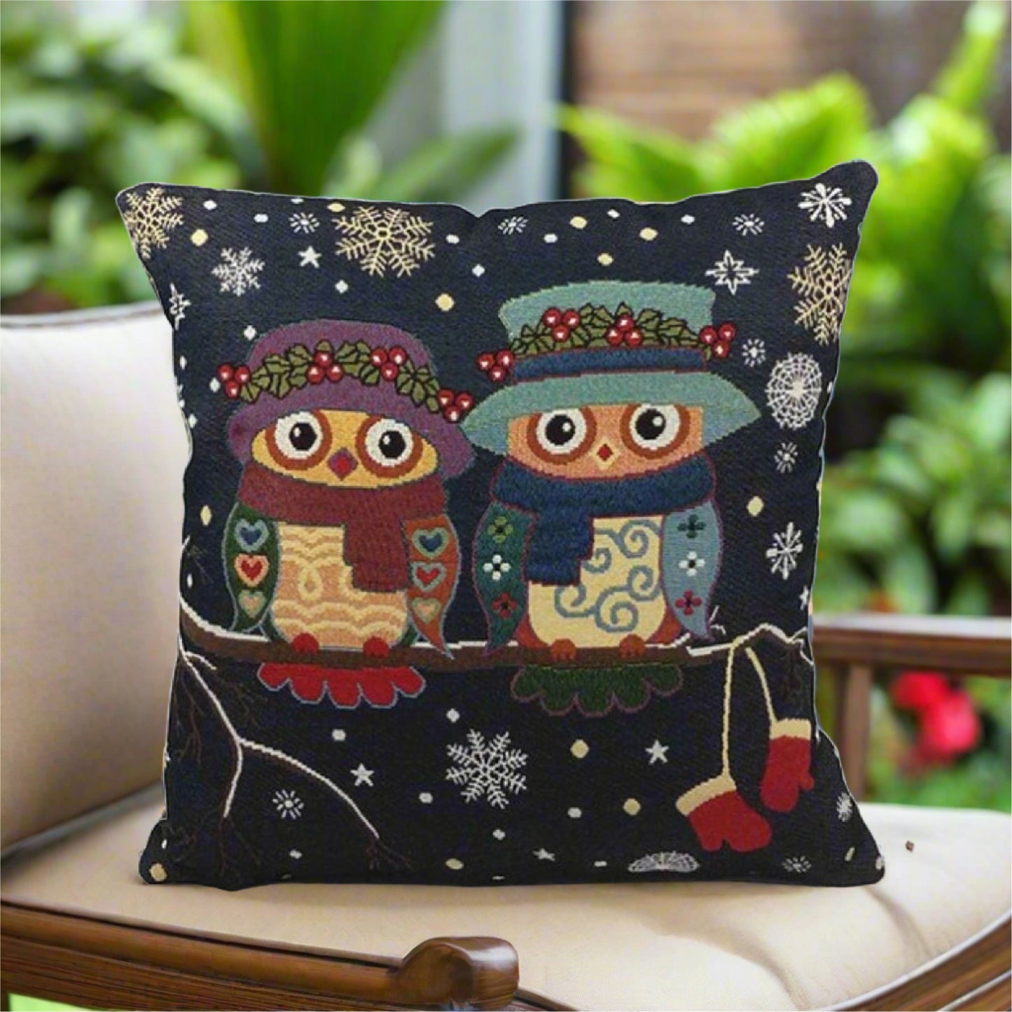 Vintage Graphic Owl Dark Blue Pillow Cover