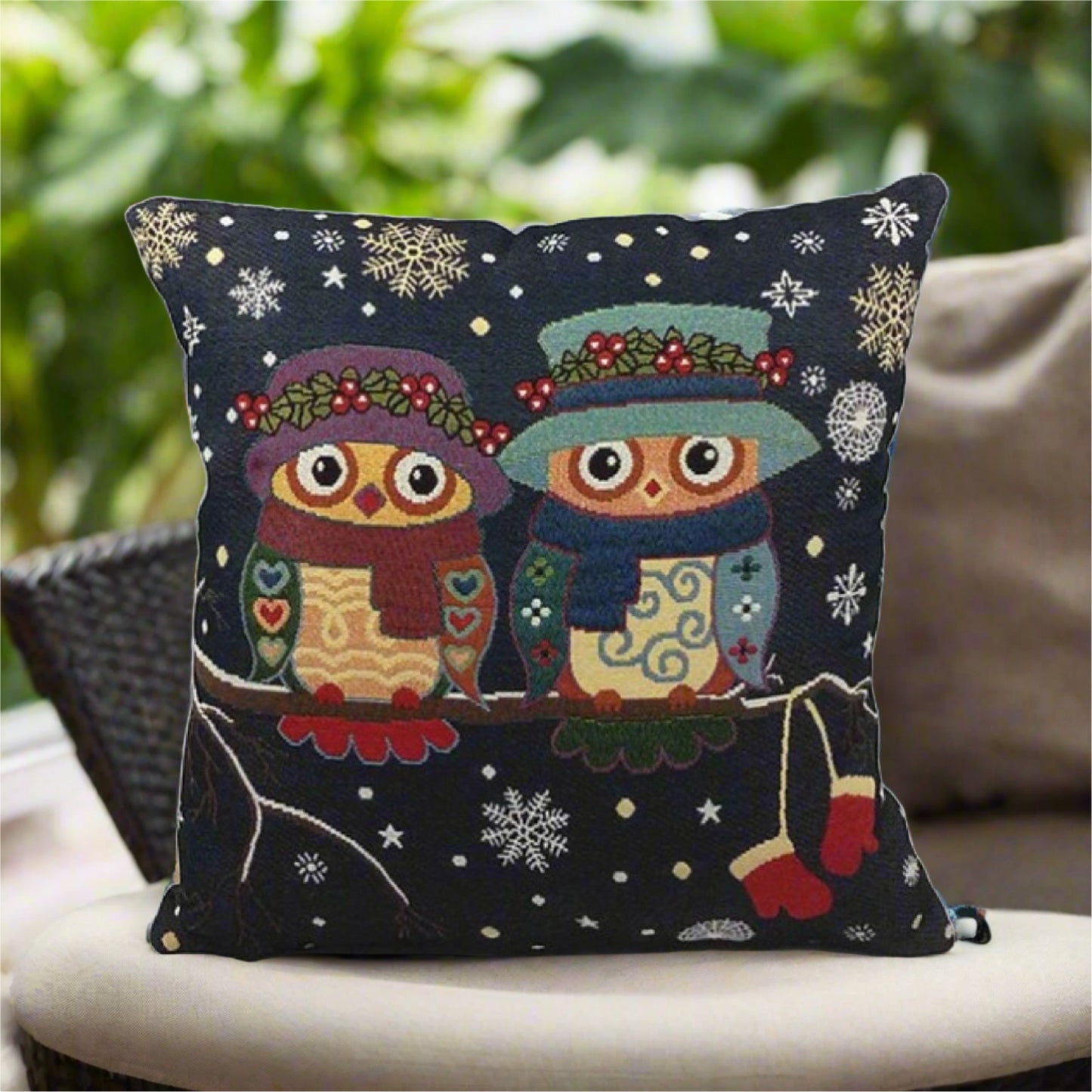 Vintage Graphic Owl Dark Blue Pillow Cover