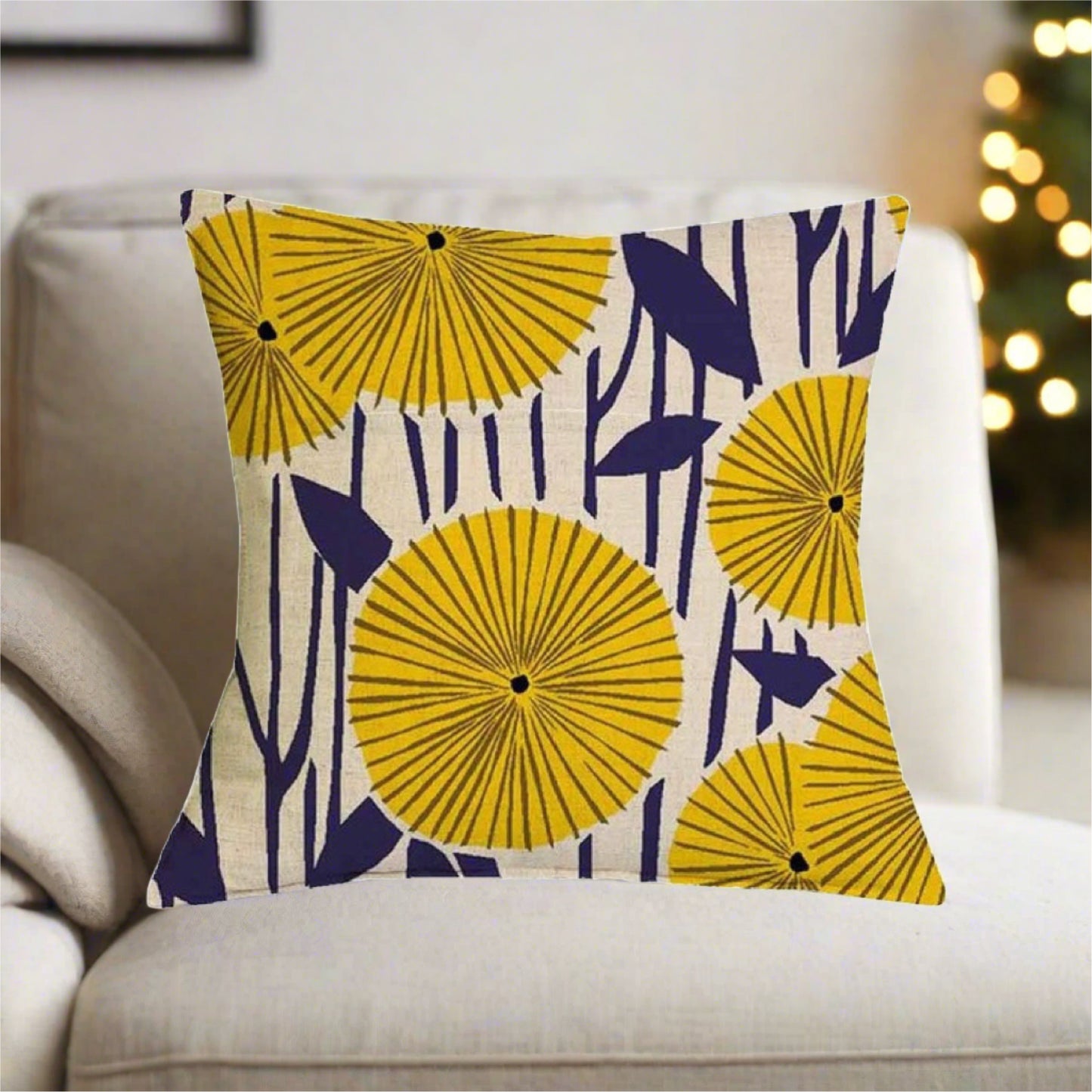 Yellow Flower Geometric Graphic Pattern Pillow Cover