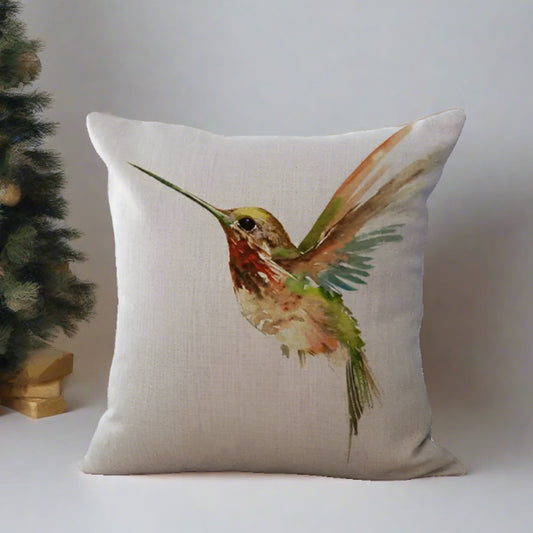 Yellow and Green Hummingbird Bird Pillow Cover