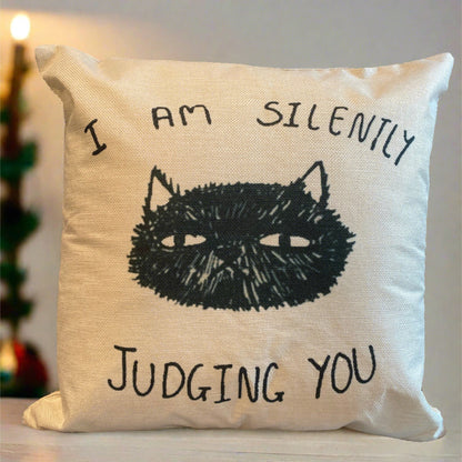 I'm Silently Judging You Black Cat Pillowcase | Throw Pillow Cover