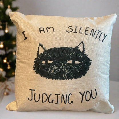 I'm Silently Judging You Black Cat Pillowcase | Throw Pillow Cover