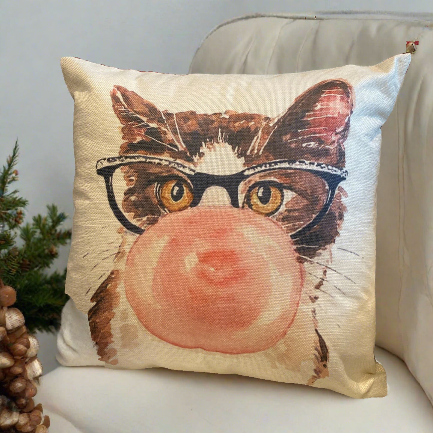 Lovely Tabby Cat With Pink Bubble Pillow Cover