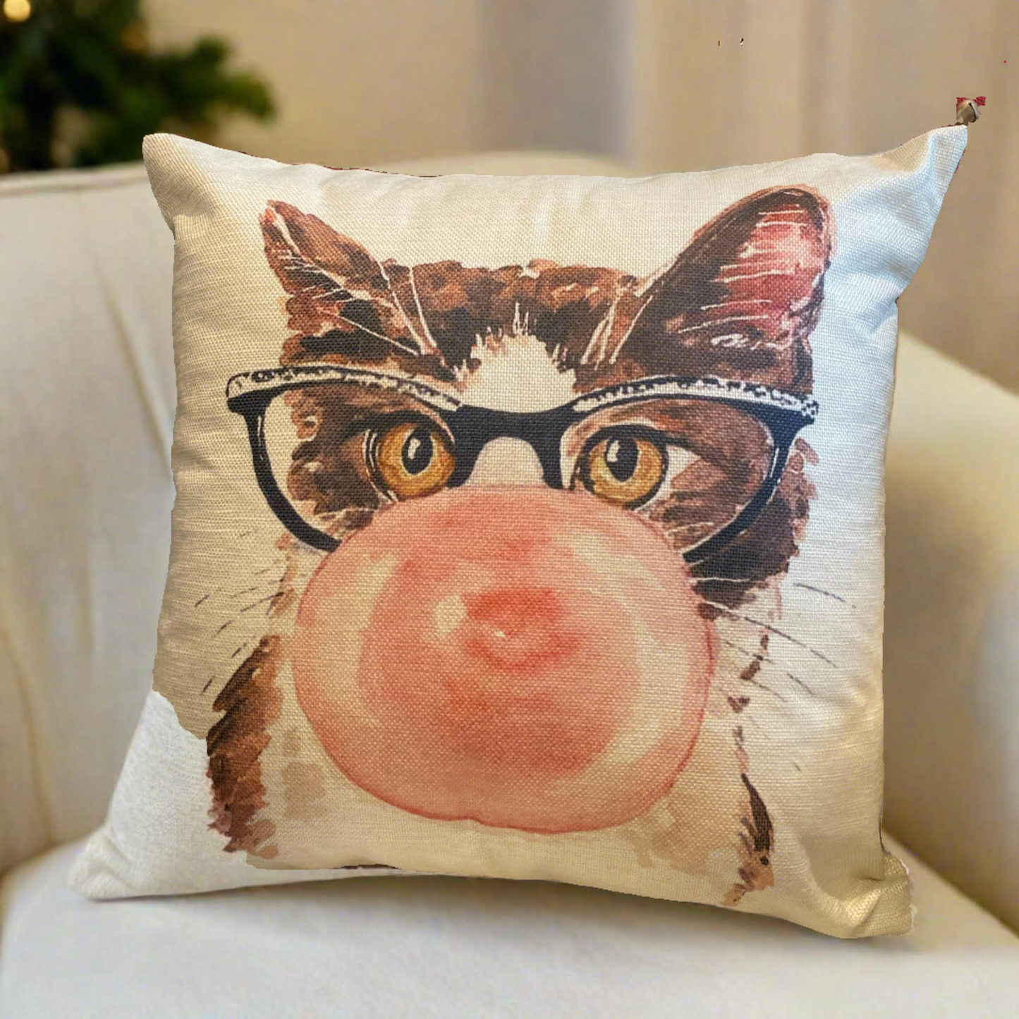 Lovely Tabby Cat With Pink Bubble Pillow Cover