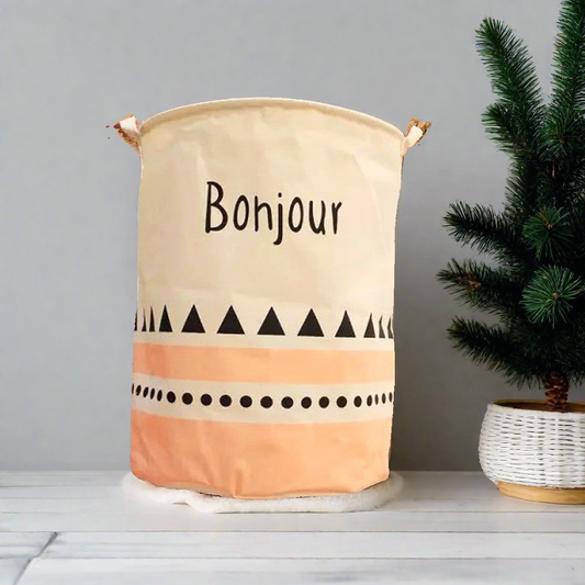 Bonjour Pink And Natural Waterproof Foldable Laundry Basket