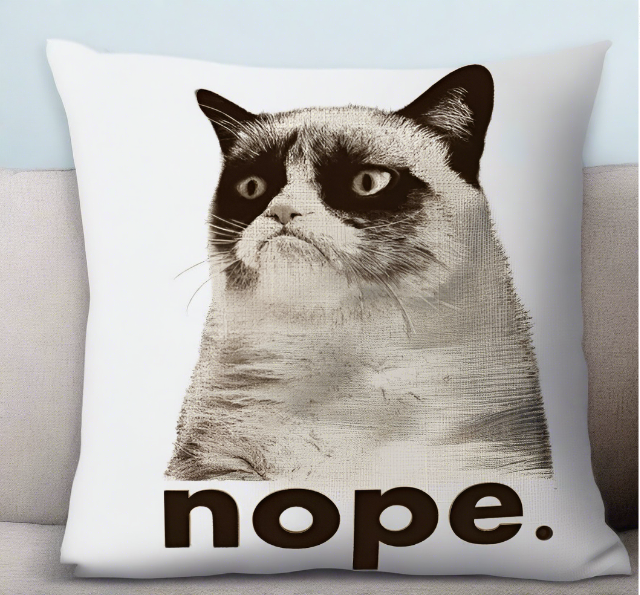 Grumpy Cat Nope Decorative Throw Pillow Cover