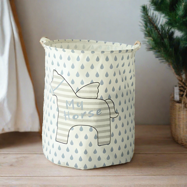 Unicorn Pegasus My Horse Blue Rain Drop Foldable Laundry Basket