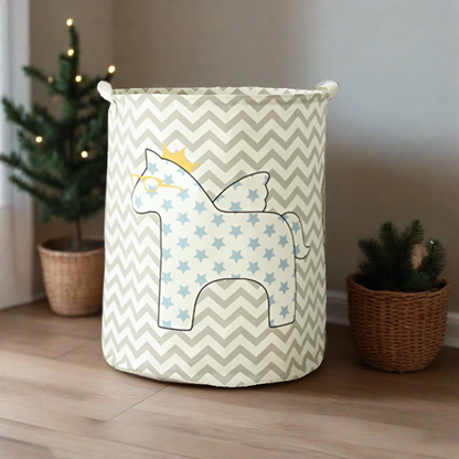 Unicorn Pegasus My Horse Blue Rain Drop Foldable Laundry Basket