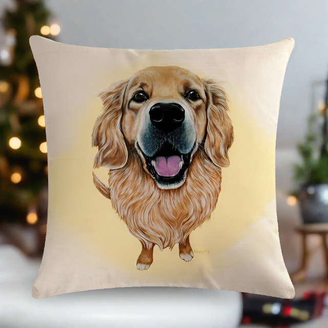 Golden Retriever Throw Pillow Cover with Yellow Angel Glow