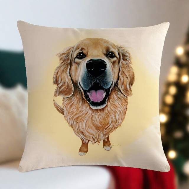 Golden Retriever Throw Pillow Cover with Yellow Angel Glow