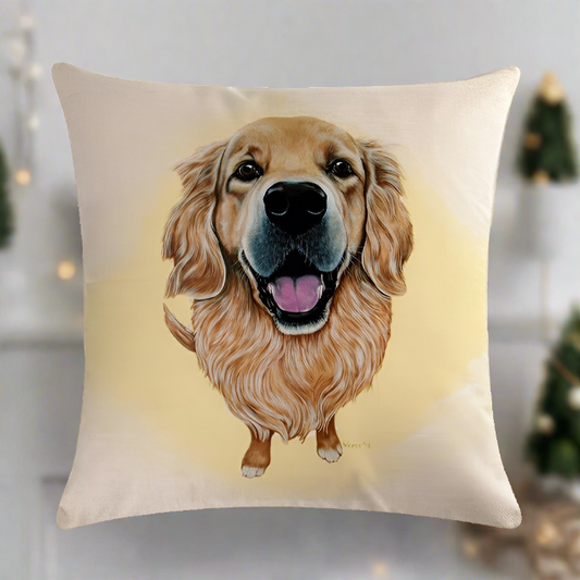 Golden Retriever Throw Pillow Cover with Yellow Angel Glow