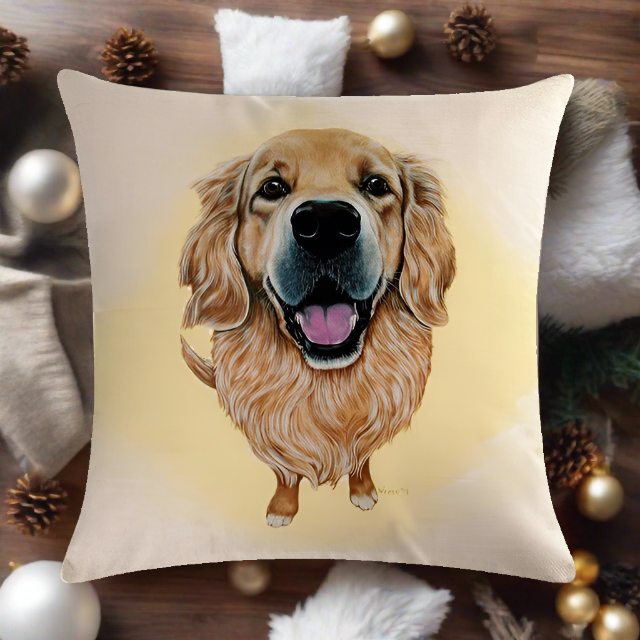 Golden Retriever Throw Pillow Cover with Yellow Angel Glow