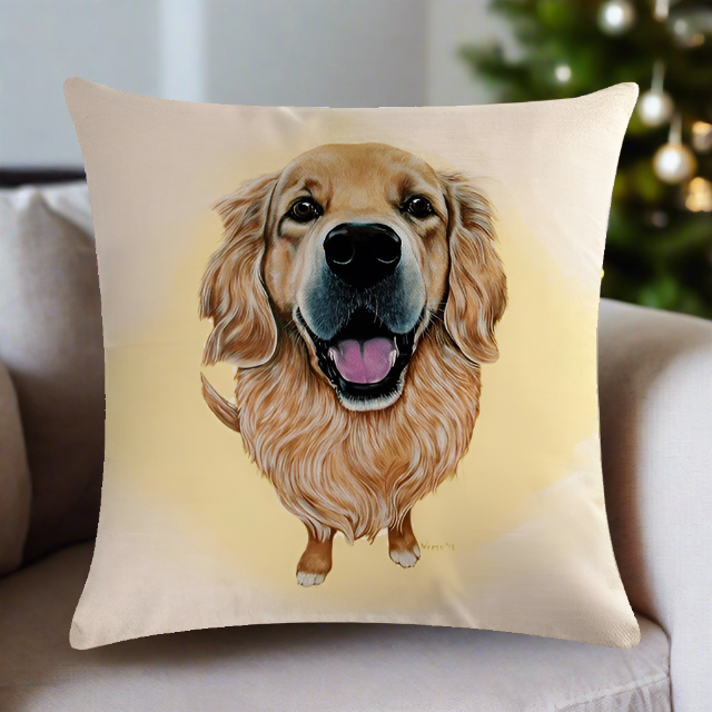 Golden Retriever Throw Pillow Cover with Yellow Angel Glow