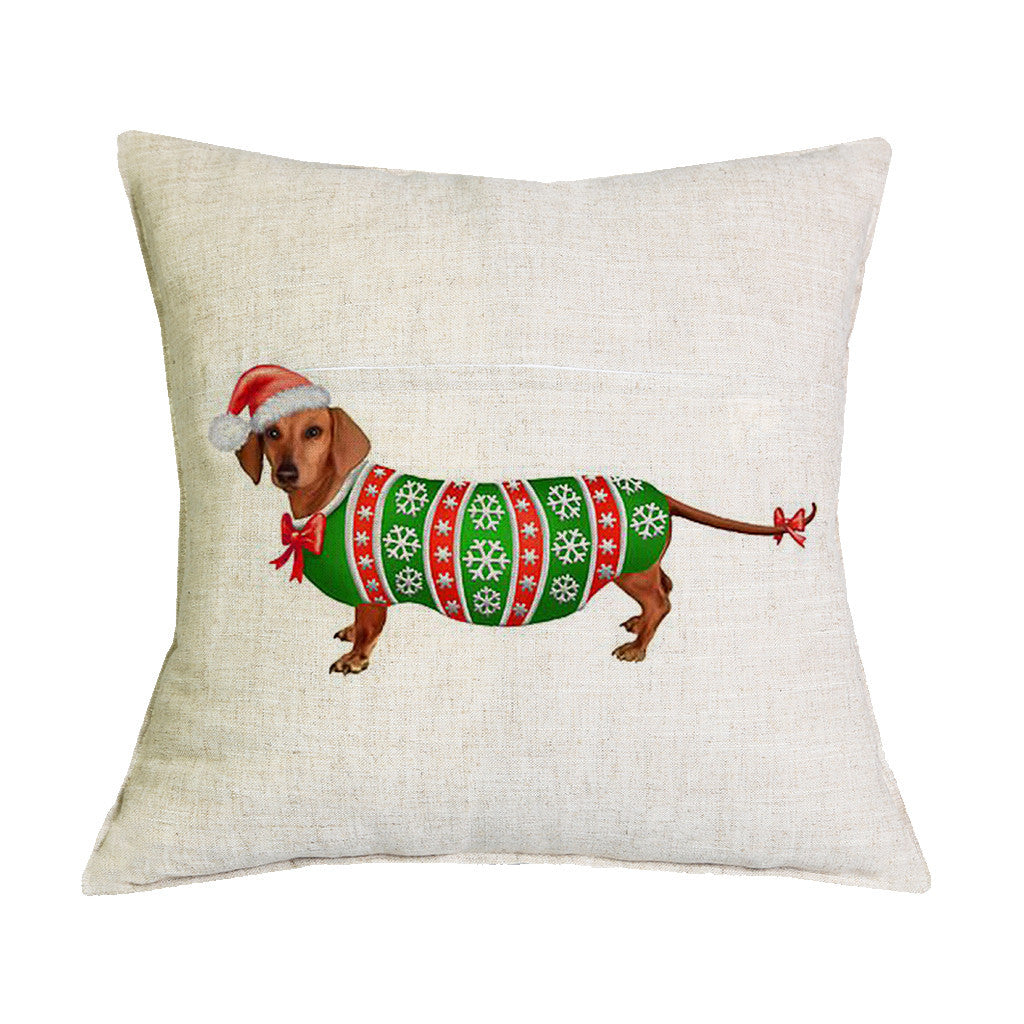 Christmas Dachshund - Green Shirt Pillow Cover | Wiener Dog Pillow