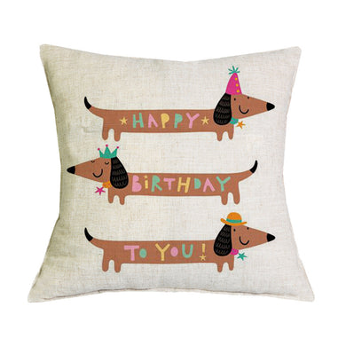 Dachshund - Three Puppies Happy Birthday Pillow Cover