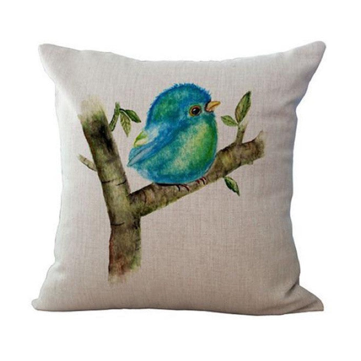 Cute Blue Bird Painting Decorative Pillow Cover