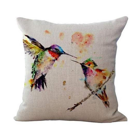 Cute Two Hummingbird Birds Painting Pillow Cover