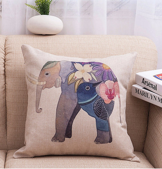 Flower Elephant Pillow Cover