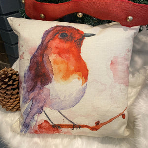 Cute Red Bird Painting Decorative Pillow Cover
